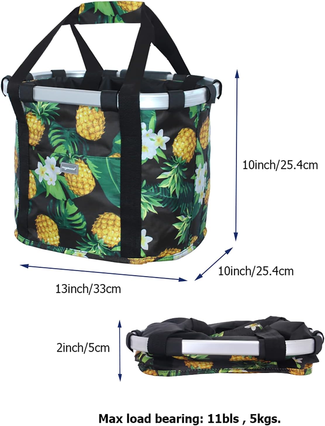 RAYMACE Bicycle Basket Dog Bike Handlebar Basket Front,Folding Detachable Quick Release Easy Install,Cycling Picnic Bag