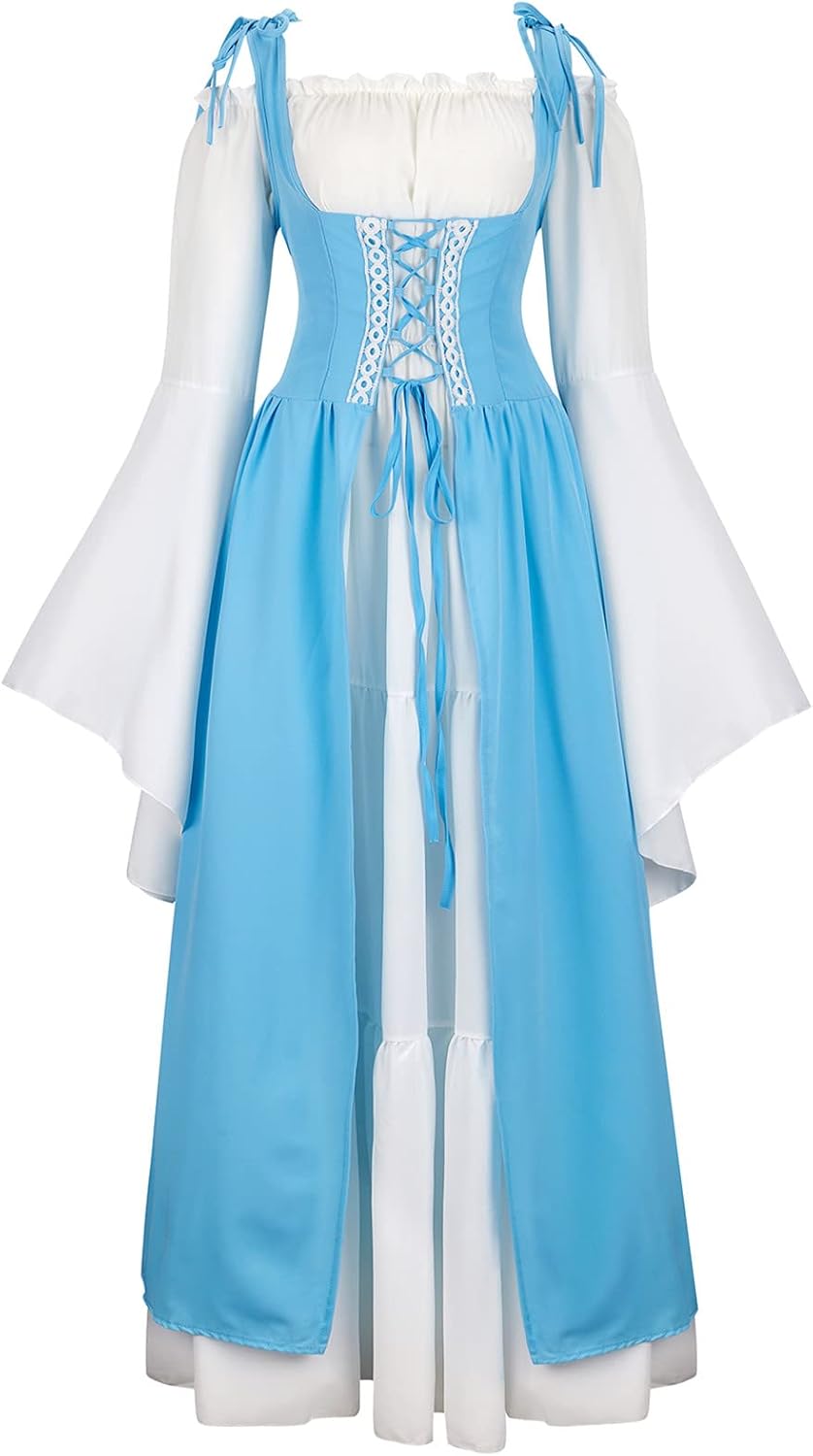 Kranchungel Renaissance Costume Women Dress: Flowy Long Sleeve Medieval Dress for Renaissance Faires & Medieval Festival