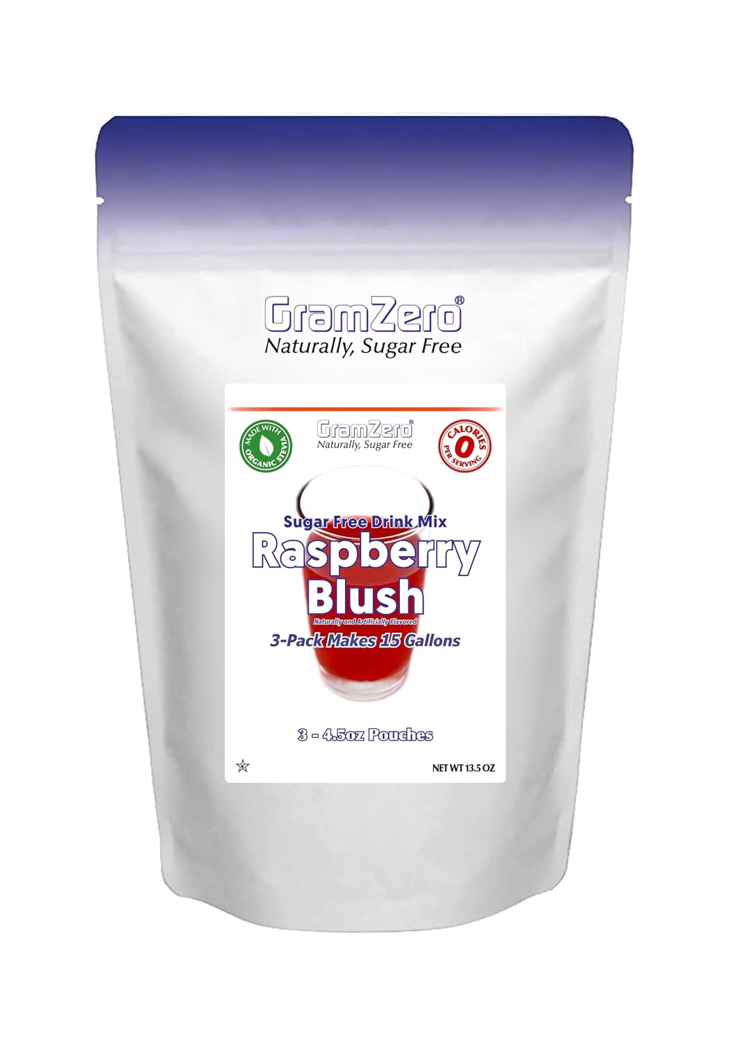 GramZero Raspberry Blush, Sugar Free Drink Mix, Pitcher Pack, Great For Nutrition Club Loaded Tea, Zero Calorie, Stevia Sweetened