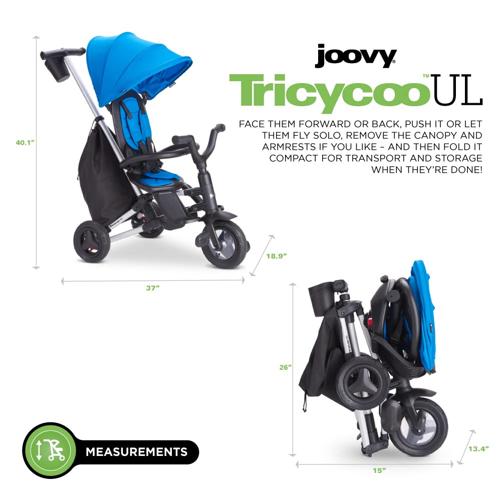 Joovy Tricycoo 4.1 Kids Tricycle with 4-Stages Featuring Extra-Wide Front Tire, Removable and Adjustable Parent Handle, Safety Harness