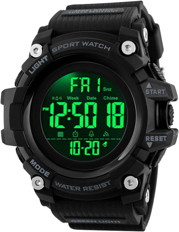 Gosasa Men Sport Watch Countdown Stopwatch Watch Mens Wrist Watch Waterproof LED Electronic Digital Male Watch 12/24 Hour Multifunctional Watch