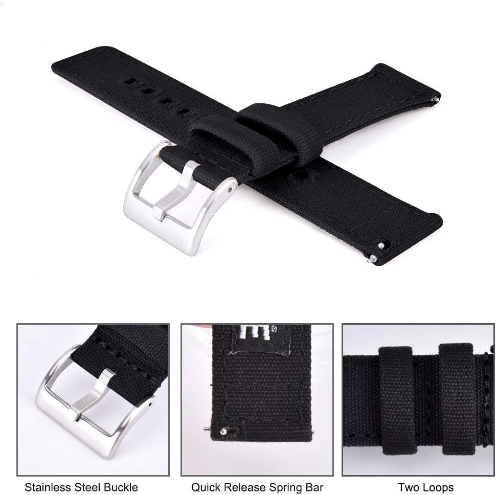 Ritche Christmas Gift Canvas Vintage Quick Release Watch Band 18mm 20mm 22mm 24mm Replacement Watch Straps for Men Women, White Elephant Gifts, Stocking Stuffers for Men, Father's Day gifts