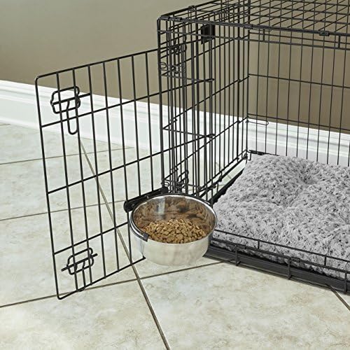 MidWest Homes for Pets Snap'y Fit Stainless Steel Food or Water Bowl, Holds 1 Quart, Mounts to Wire Crates, No-Tip Design, Rust-Resistant, for Dogs and Cats