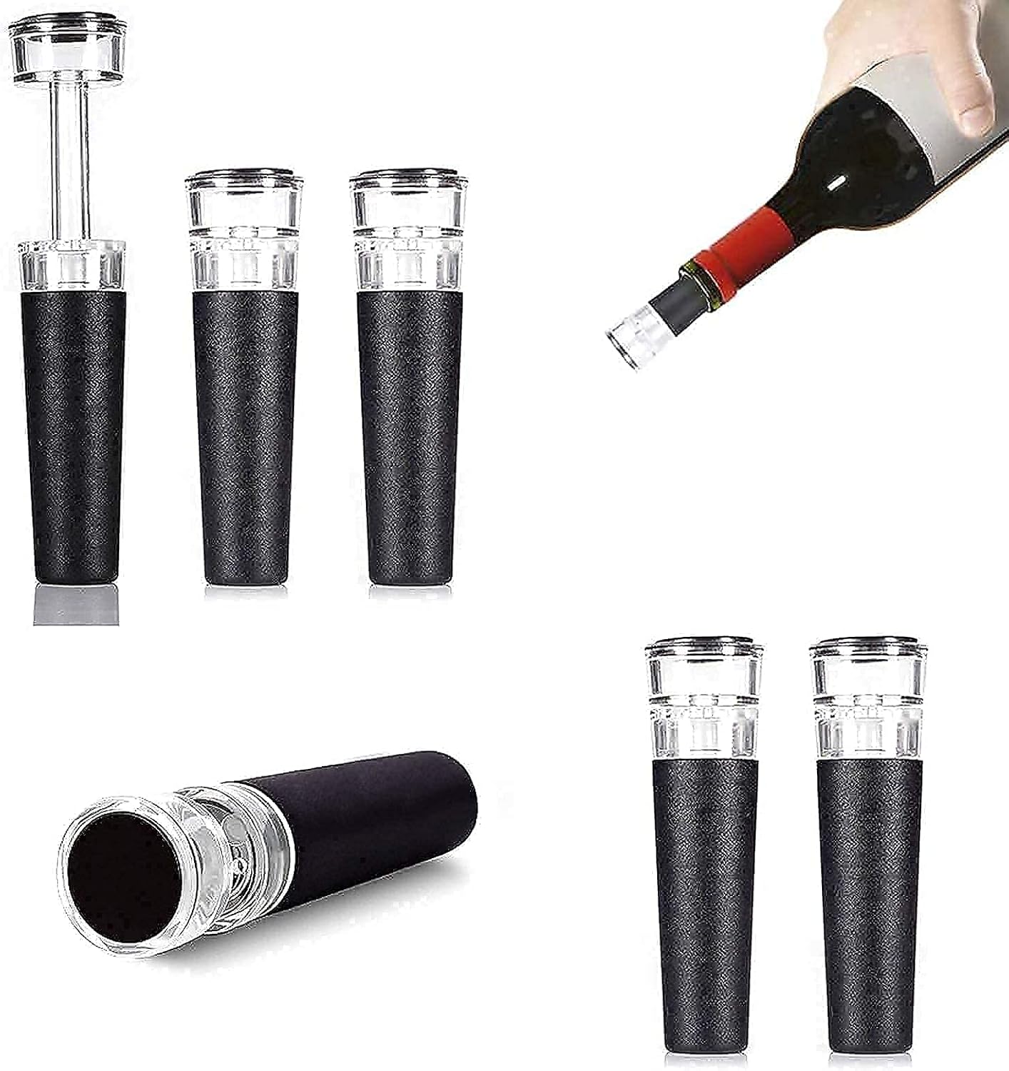 6 Pack Vacuum Wine Stopper, Reusable Silicone Caps, Air Remover Corks, Leakproof Wine Bottle Sealer for Wedding & Birthday Party