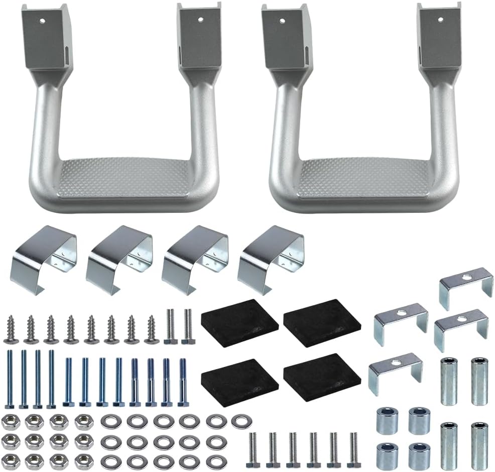 RULLINE Black Side Step Set Compatible with Chevy/Toyota/Dodge/GMC/Jeep | Black powder-coated steel resists rust. Includes mounting brackets. 4-piece set (1 pair). Fits most full-size trucks