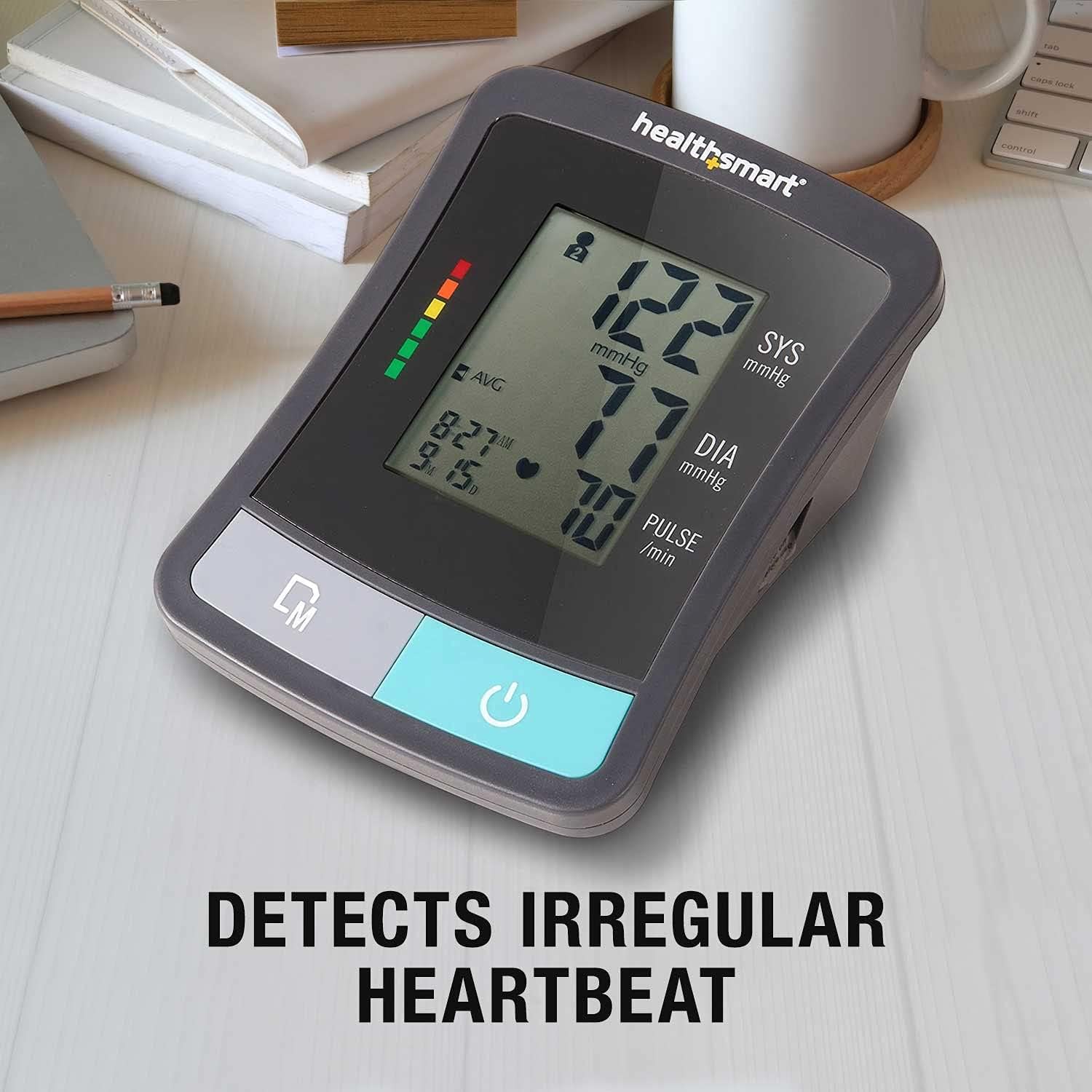 HealthSmart Digital Standard Wrist Blood Pressure Monitor with Automatic Adult Cuff That Displays Pulse Rate and Irregular Heartbeat Stores up to 60 Readings for 2 Users
