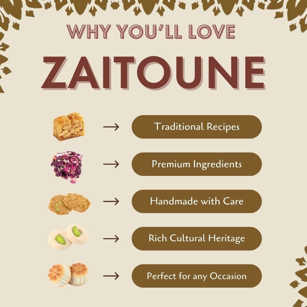 Zaitoune Cashew & Pistachio Baklava Selection Box - 1.1 lb | Traditional Luxury Honey Pastry | Arabic Dessert with Authentic flavors in Beautiful
