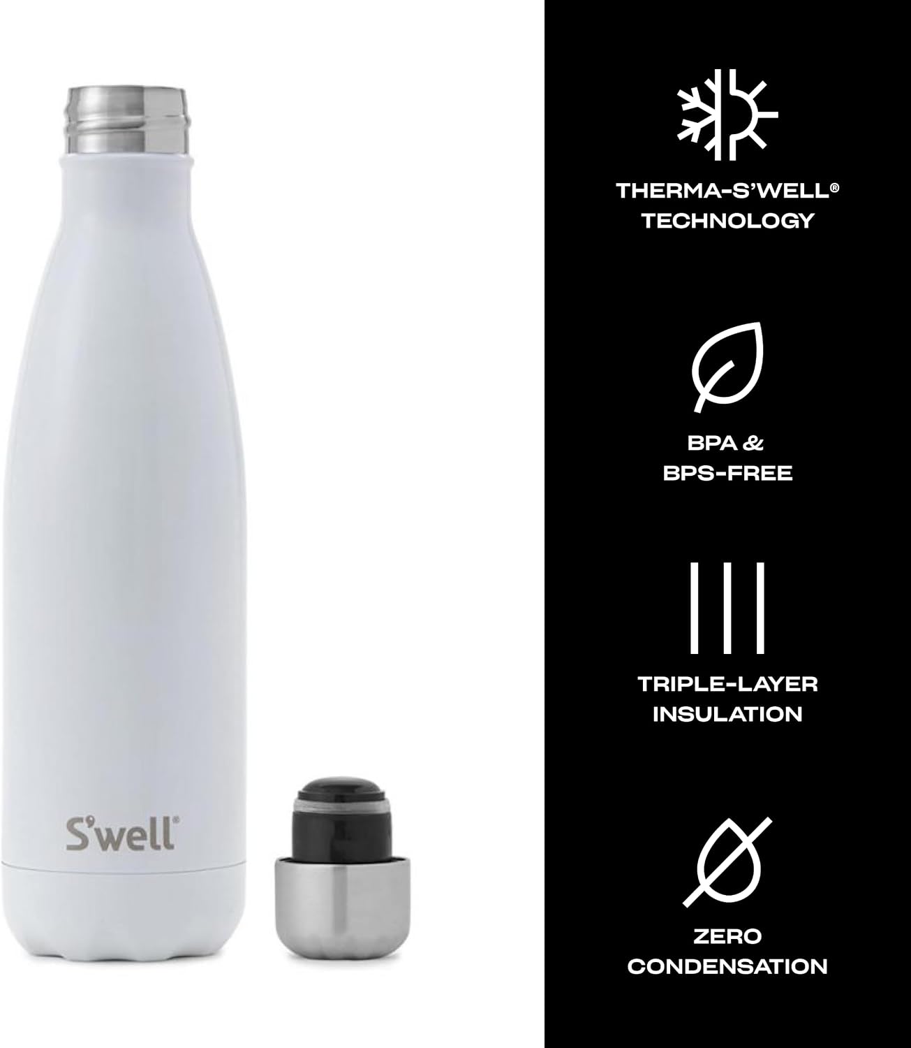 S'well Stainless Steel Water Bottle, 17oz, Blue Suede, Triple-Layered Vacuum Insulated Containers Keeps Drinks Cold for 36 Hours and Hot for 18, BPA Free, Perfect for On the Go
