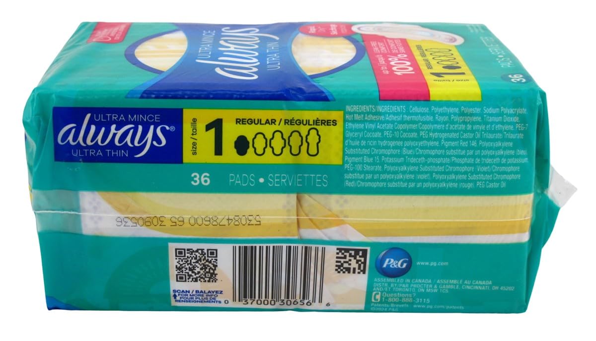 Always Pads Ultra Thin Size 1-36 Count Regular, 36 Count(Pack of 3)
