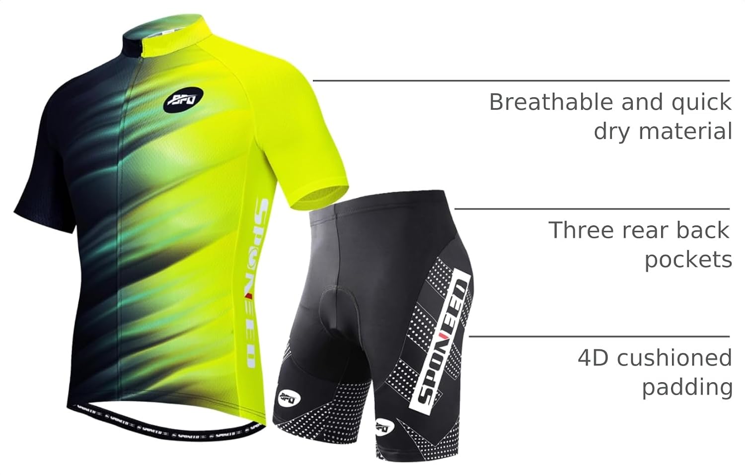 sponeed Cycling Jersey Short Sleeve Suits Men Bike Clothing Road Bicycle Shorts Padded Outfits