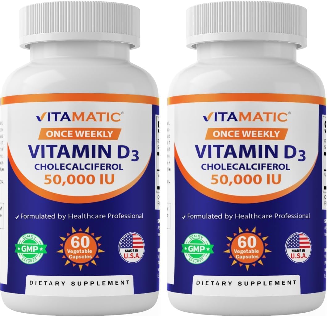 Vitamatic Vitamin D3 50,000 IU Once Weekly, 60 Veg Capsules, Made in USA
