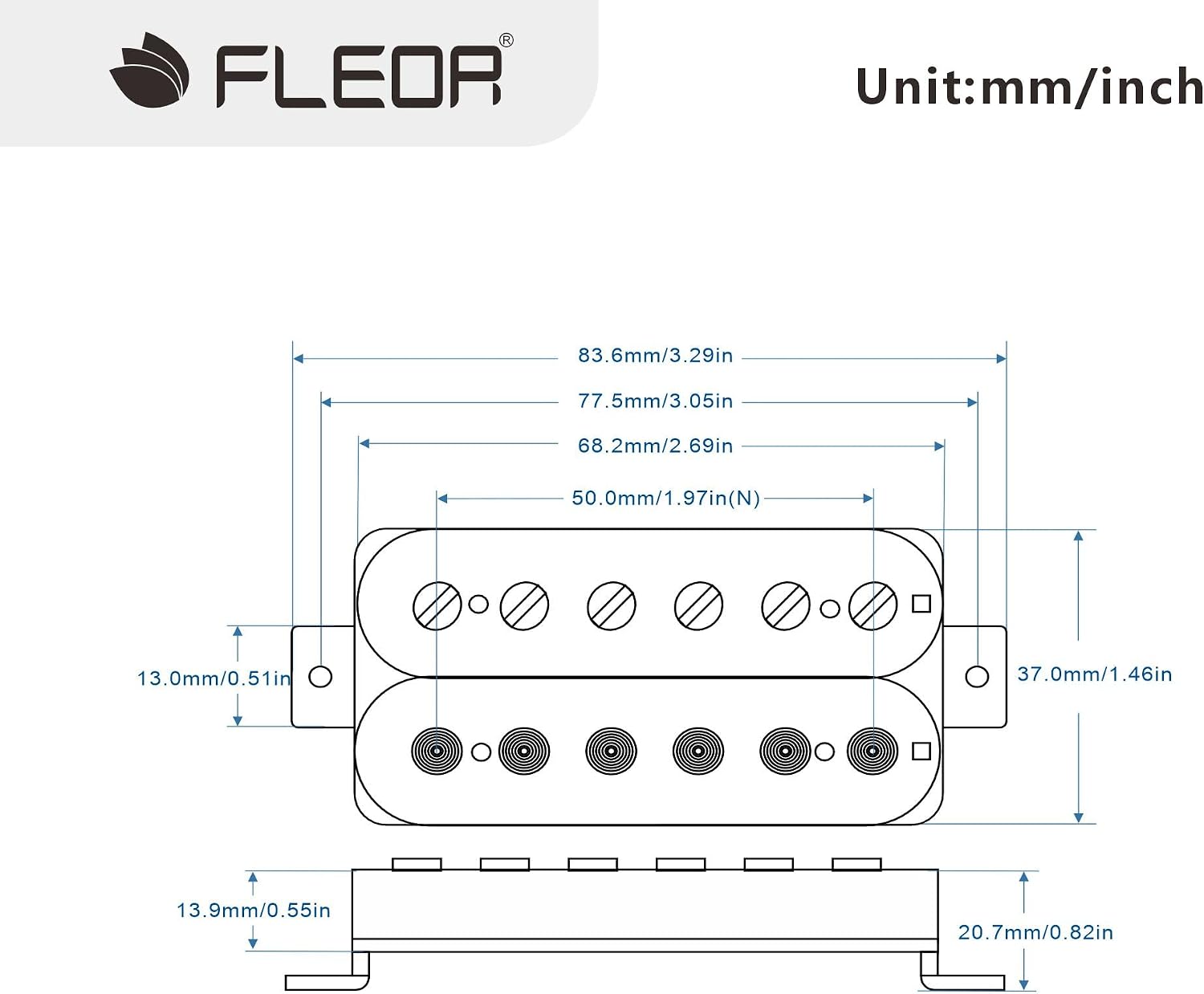 FLEOR Alnico 5 Guitar Pickup Double Coil Humbucker Pickups Neck and Bridge Set Black