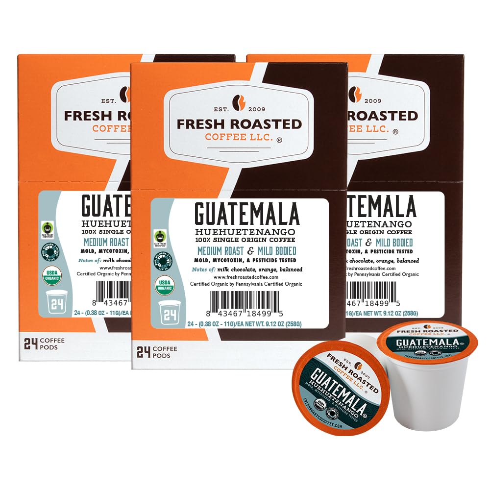 Fresh Roasted Coffee, Organic Colombian K-Cup Pods for Keurig Brewers, Medium Roast, USDA Organic, Kosher, 24 Count (Pack of 3)