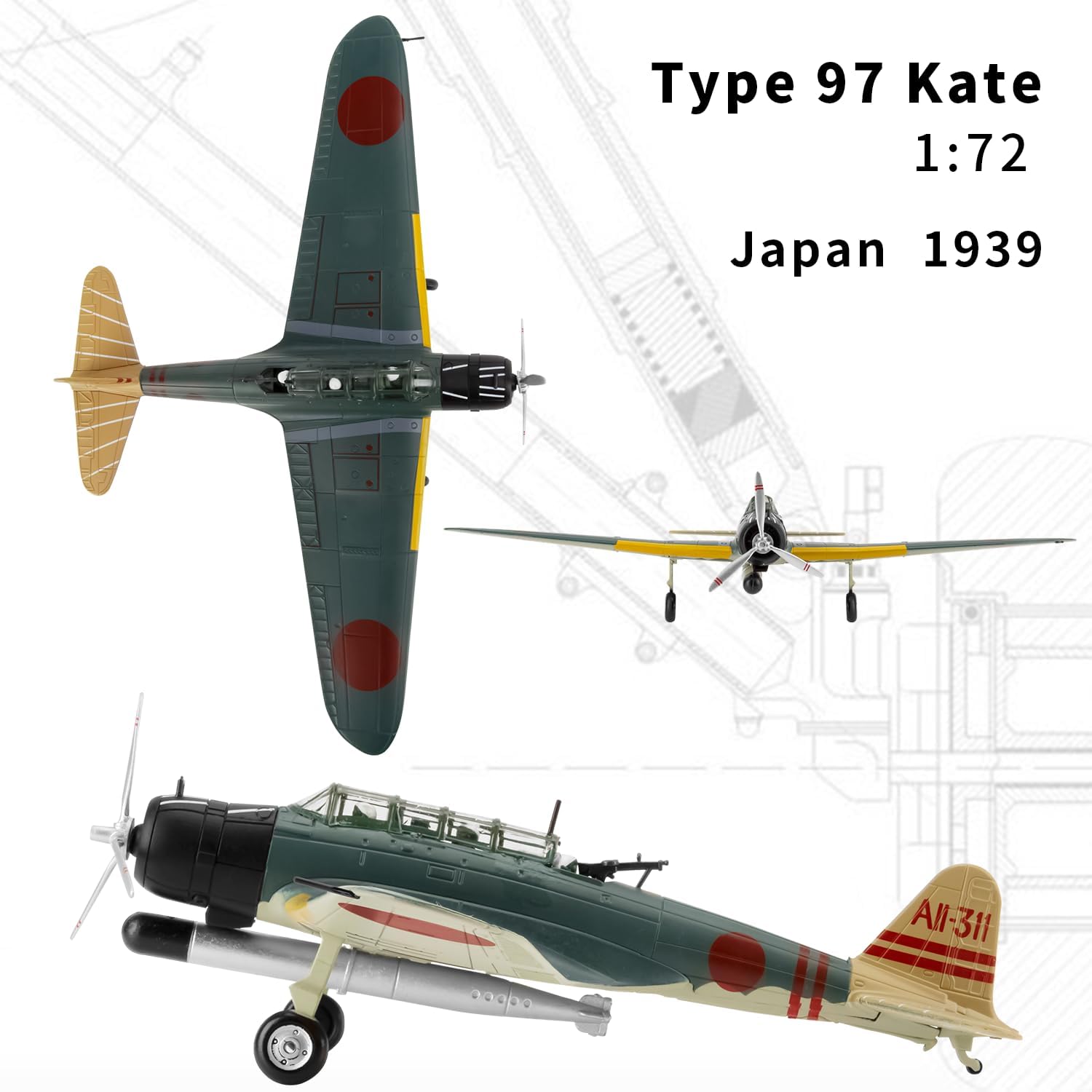 Lose Fun Park 1:72 Military Model Plane Type 97 Kate Alloy Fighter Plane Model,Model Airplane for Collection and Gift