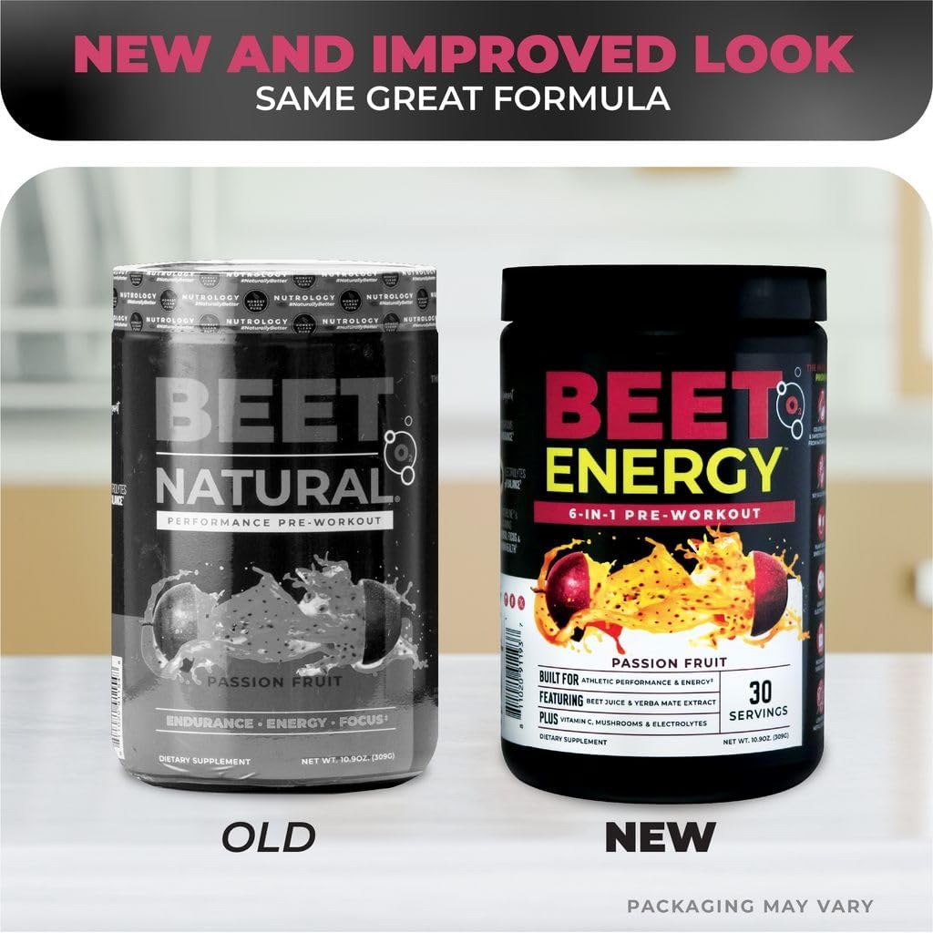 Nutrology Beet Energy O2 Pre Workout Passion Fruit Flavor - 30 Servings | Beet Juice Powder, Yerba Mate, Adaptogens, Electrolytes, Energy Support