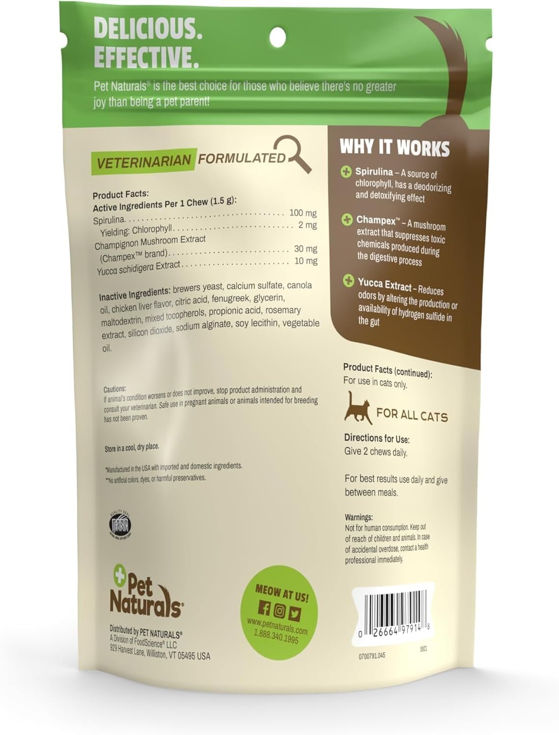 Pet Naturals Clean Scat Soft Chews for Cats, Reduce Litter Box Odor, Cat Breath Freshener, Balance Gut, Spirulina and Mushroom Extracts