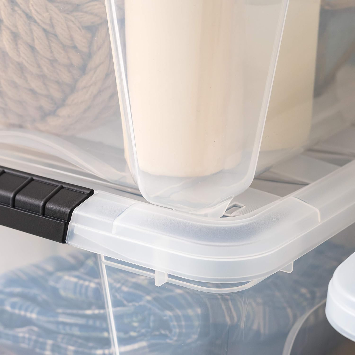 IRIS USA 6-Pack 54 Quart Storage Bins with Lids, Clear | Transparent design makes contents easy to find. Perfect for moving, blankets, clothing, and garage storage. Nestable design