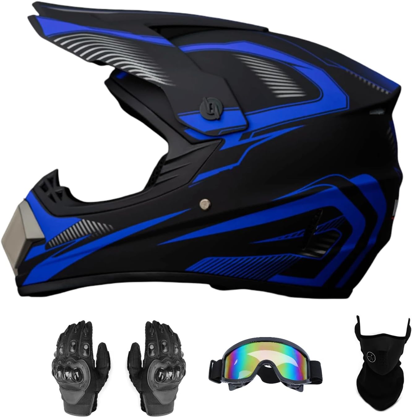 Motocross Offroad Helmet Dirt Bike Helmet BMX MX ATV Helmet Full Face Motorcycle Helmet with Gloves Goggles Mask for Unisex Adult Youth DOT/FMVSS
