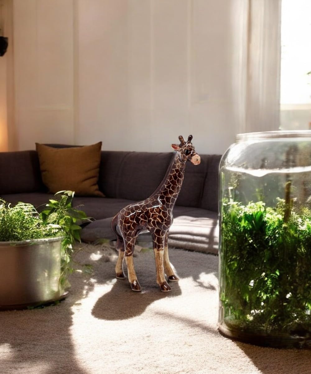 WitnyStore Tiny 2¾" Brown Standing Look Right Giraffe Figurine - Miniature Hand Made Ceramic Giraffes Tropical Savanna Africa Wild Life Cute Animals Porcelain Decorative Collectible Figure Décor Gifts