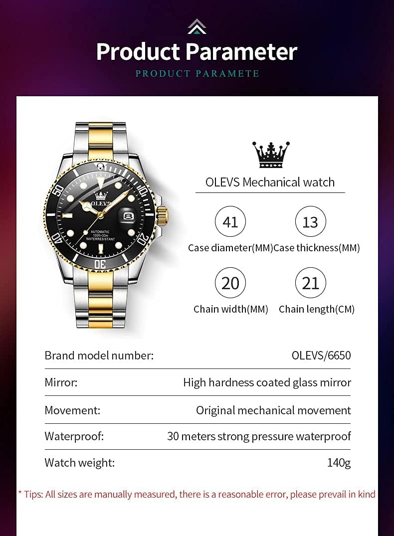 OLEVS Watch Men Luxury Dress Stainless Steel Date Analog Watch Waterproof