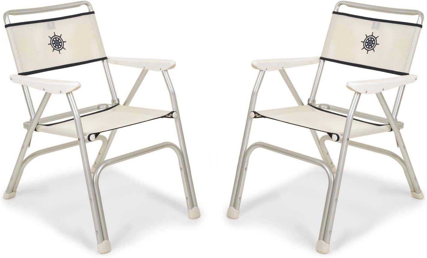 Boat Chairs White Vinyl MESH Deck Folding Marine Aluminum Furniture Set of 2 M100PW