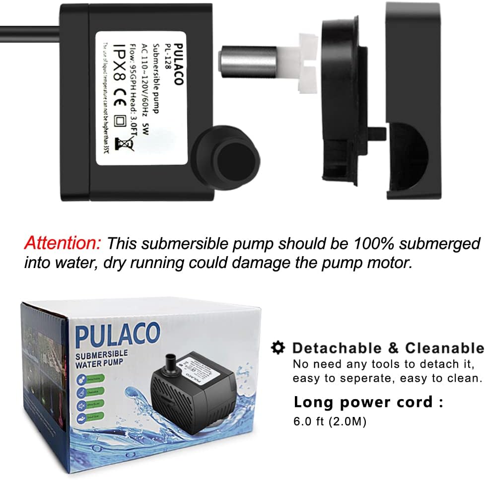 50GPH 3W Mini Submersible Water Pump with 3.3 FT Tubing for Aquariums, Fish Tank, Pond, Fountain, Hydroponics