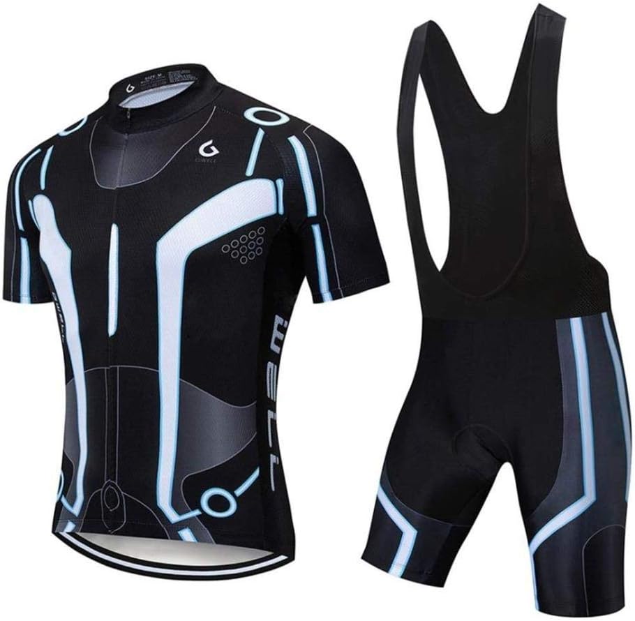Men's Quick-Dry Cycling Jersey Set Road Bike Bicycle Shirt + Bib Shorts with 9D Gel Pad MTB Riding Clothing Kit