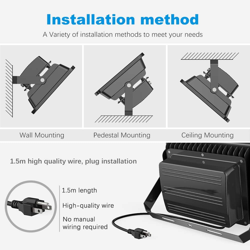 200W LED Flood Lights Outdoor, 110-285V, 20000LM Super Bright Security Light Fixture, IP66 Waterproof 6000K Daylight White，Landscape Commercial Industrial Lighting Fixtures