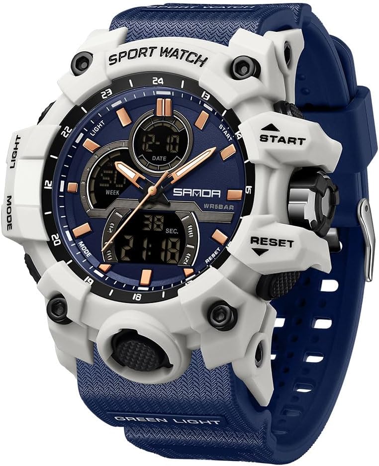 FANMIS Men Sports Outdoor Watch Analog Digital Multifunctional Black Watch | Black Sports Watch Casual Quartz Wristwatch Waterproof Military Wrist Watch Tactics LED Alarm Stopwatch Digital Watch for Men