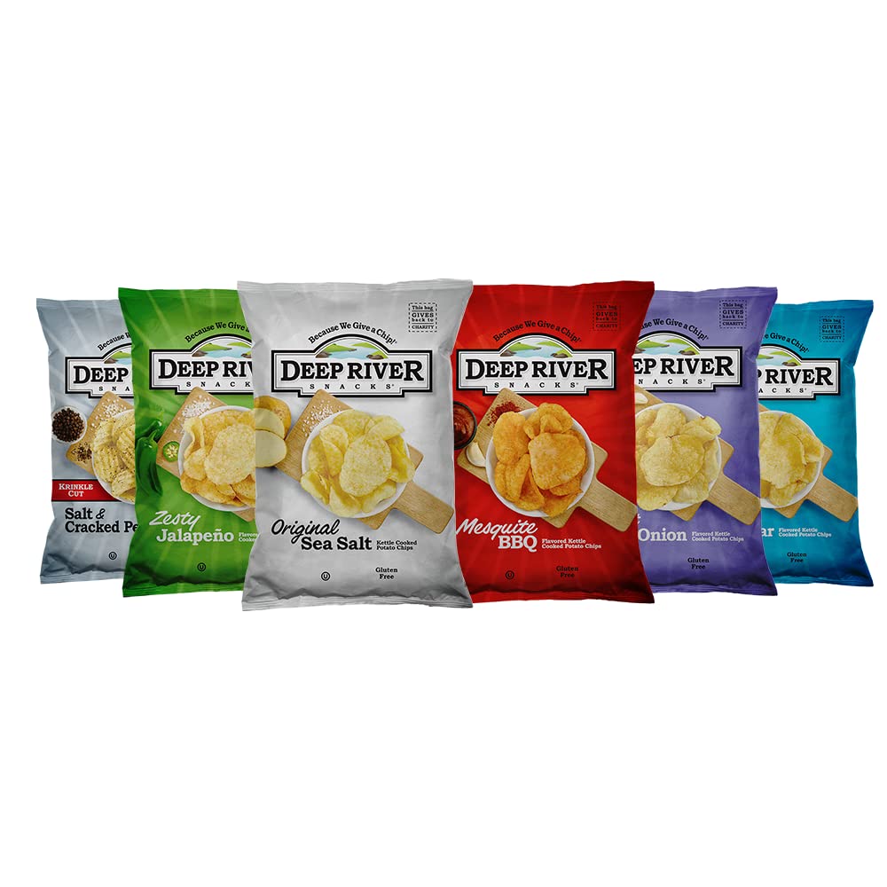 Deep River Variety Pack Kettle Potato Chips, 6 Flavors, 2 oz (24 Pack)