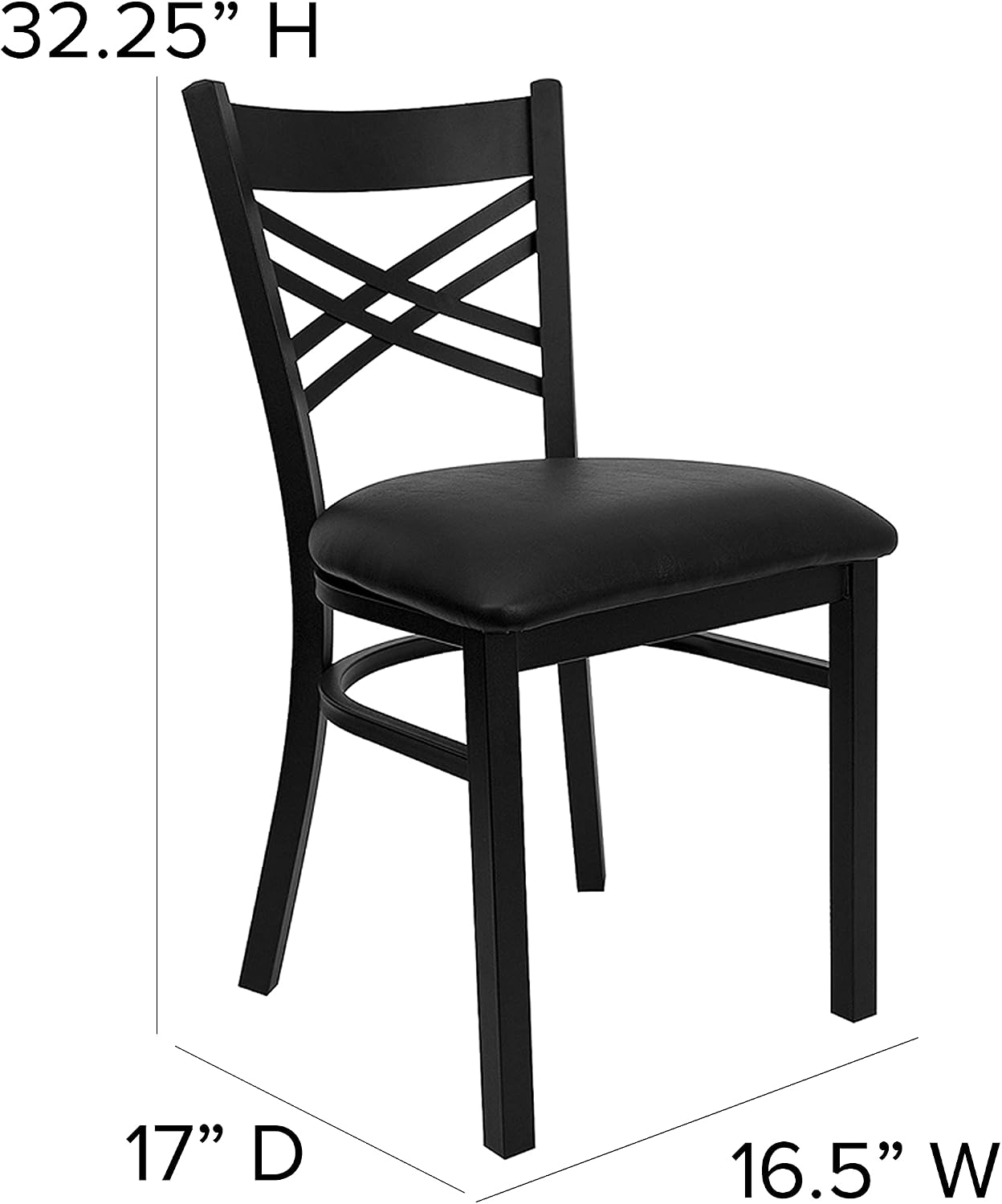 Flash Furniture Hercules Series "X" Back Metal Restaurant Chairs, Modern Upholstered Armless Dining Chairs for Restaurants/Kitchens, Set of 2, Black