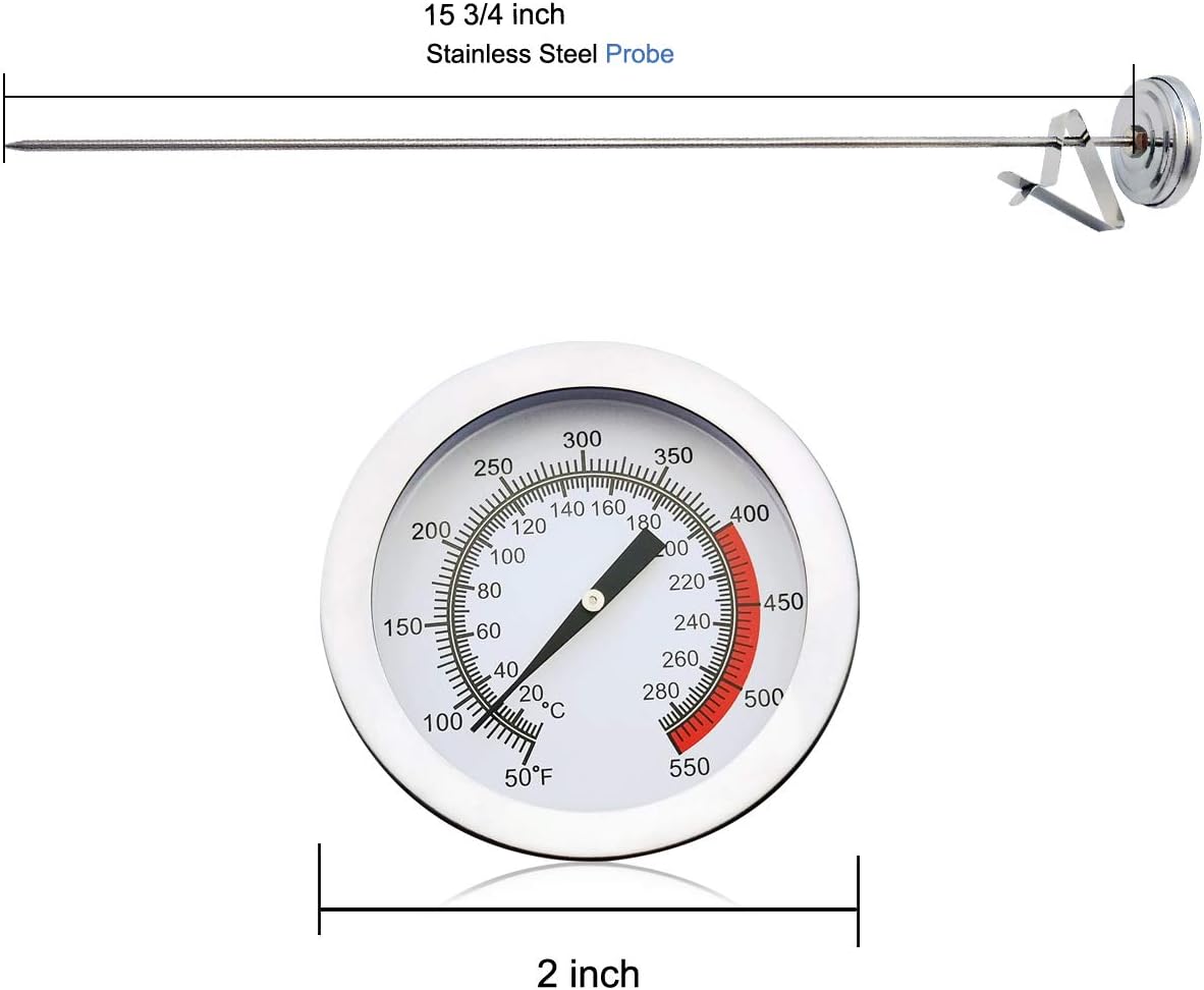Efeng 15“ turkey fryer thermometer with pot clip (2 Pack), 2" dial candy thermometer with stainless steel clip, oil thermometerr for frying