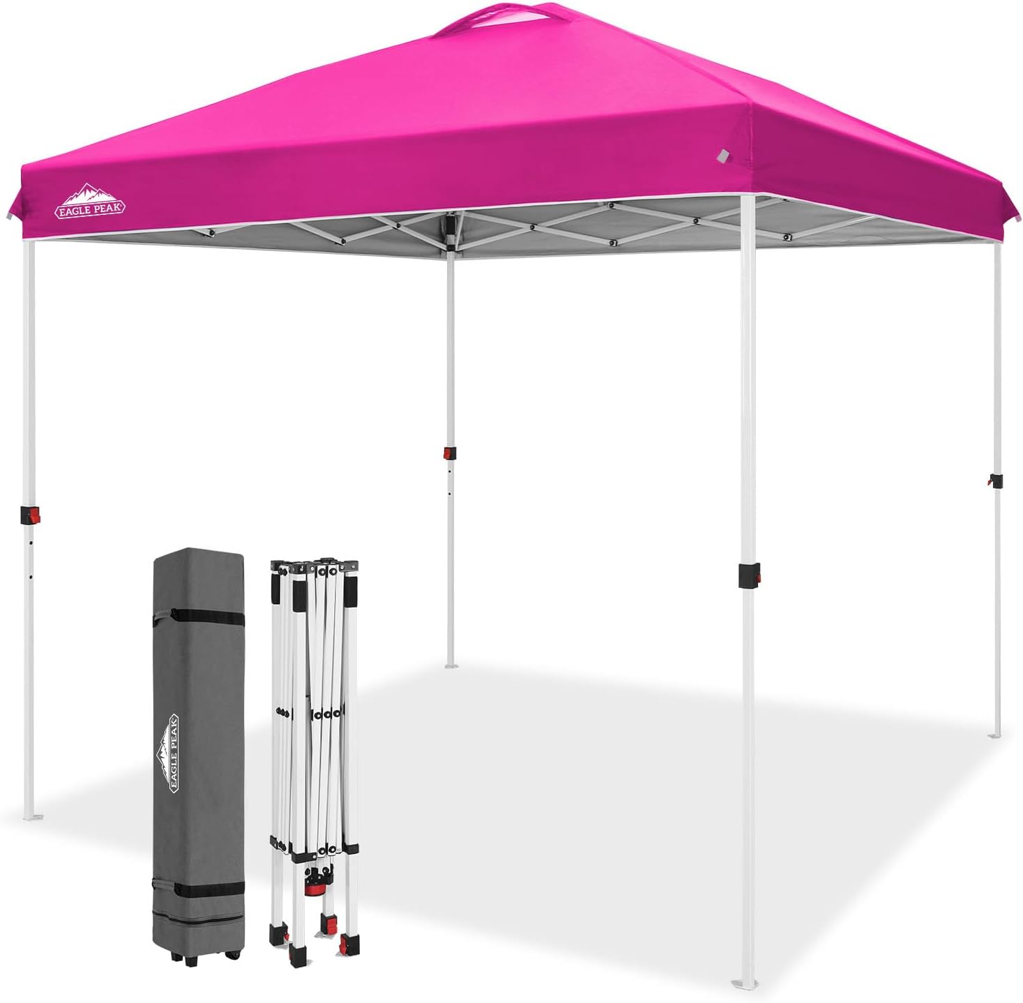 EAGLE PEAK 10x10 Pop Up Canopy Tent Easy Up Canopy Outdoor, White | Patented PeakPush™ Center Lock, 1 Person Setup Portable Pop Up Tent, Beach, Markets, Camping Sport Events, Wheeled Carry Bag