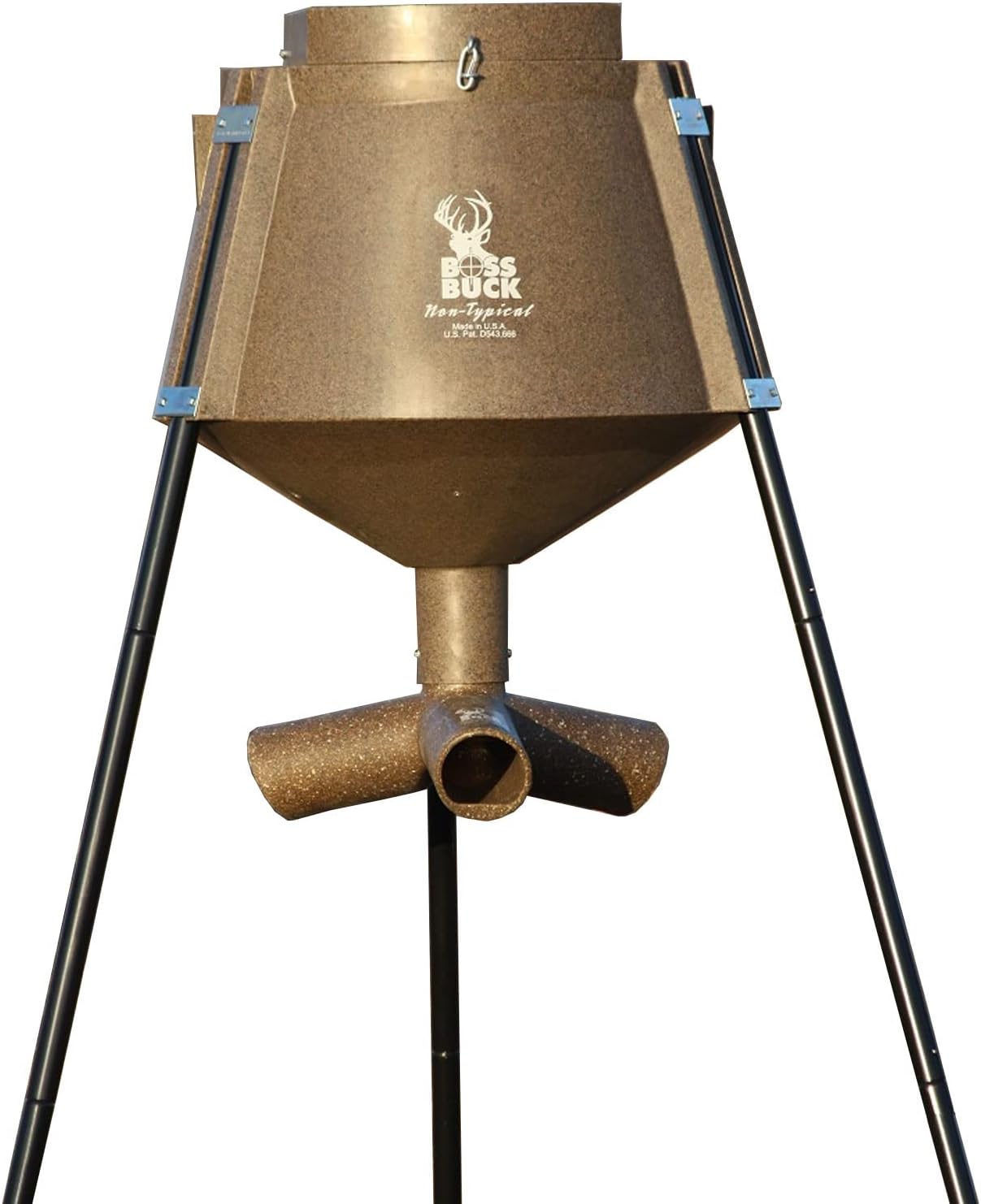 BOSS BUCK 350 LB Deer Feeder/Hunting Durable Lightweight Plastic UV Protected Windproof Waterproof Gravity Feed with Protein 3 Feed Tubes Head, Multi-Piece Round Legs | Protein 3 feed tubes head, Multi-Piece round legs