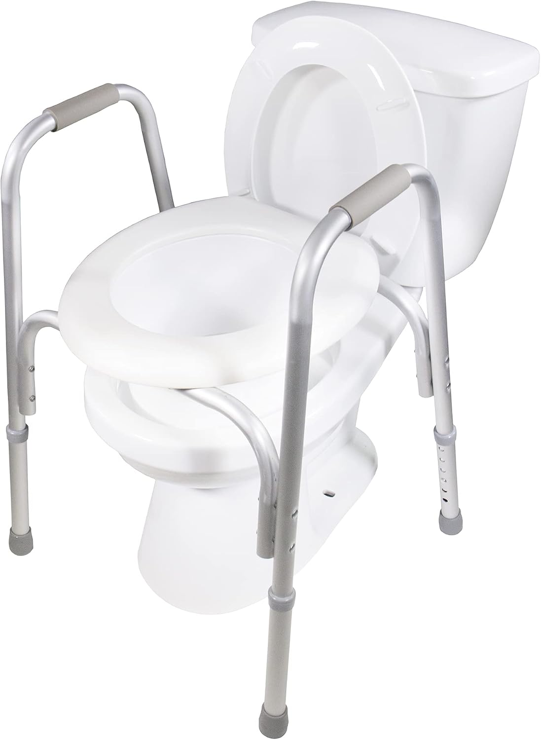 PCP Raised Toilet Seat and Safety Frame, Pre-Assembled Tool Free, Secure Adjustable Height, Made in USA, Regular