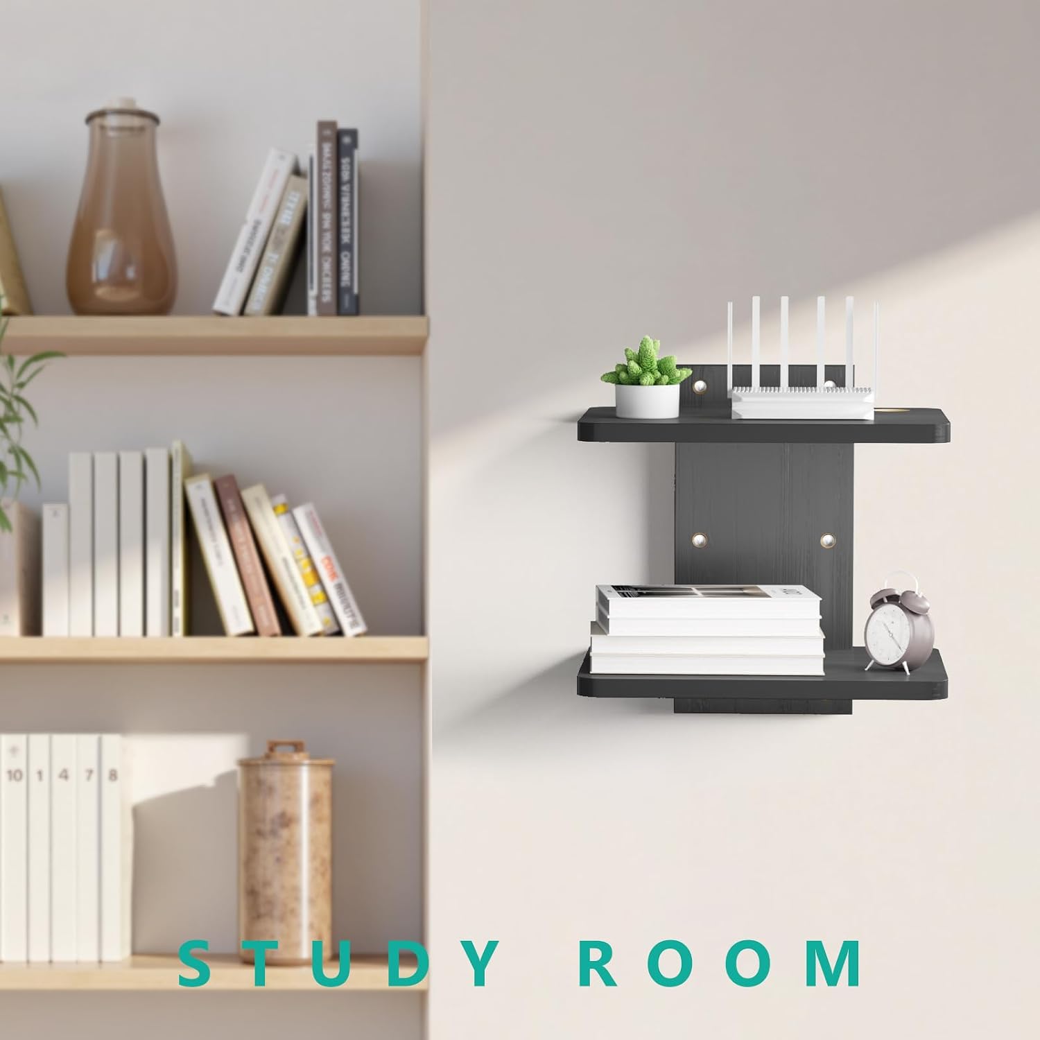 WALI Floating TV Shelf, 2 Tier Glass Projector Shelf for DVD Players, Routers, Game Consoles, Cable Boxes, Living Room Decor, Wall Mount Shelves Hold Up to 17.6lbs (CS202B), 2-Shelf, Black