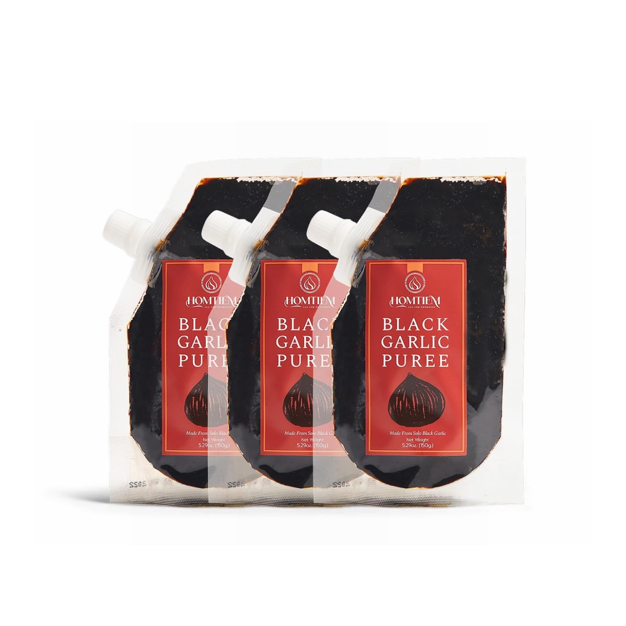 Homtiem Black Garlic Puree 150g. (Made from Solo Black Garlic 100%), Whole Black Garlic Fermented for 90 Days, Non-GMOs, High in Antioxidants