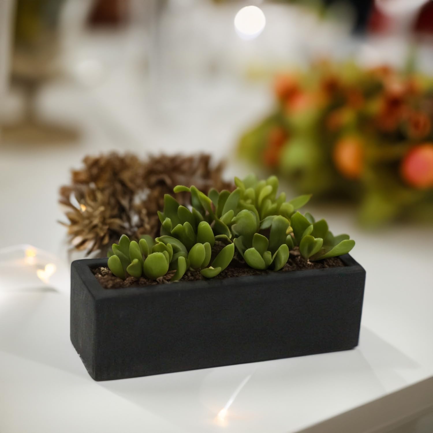 WGVI Long Rectangle Ceramic Planter Vase in White 14" x 4" x 4"H, Rectangular Box Block Terrarium Pot, Flower Arrangement, Tabletop Centerpiece