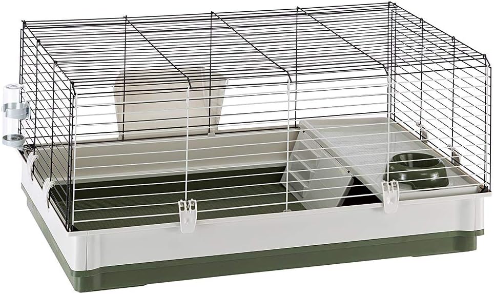 Ferplast Krolik Green Rabbit Cage Deluxe | Rabbit Cage Includes All Accessories & Measures 39.4L x 23.6W x 19.7H & Includes All Accessories | 1-Year Manufacturer's Warranty