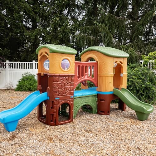Step2 Clubhouse Climber Playset for Kids, Jungle Gym with Elevated Playhouse, Outdoor Backyard Playground Set, Two Toddler Slides