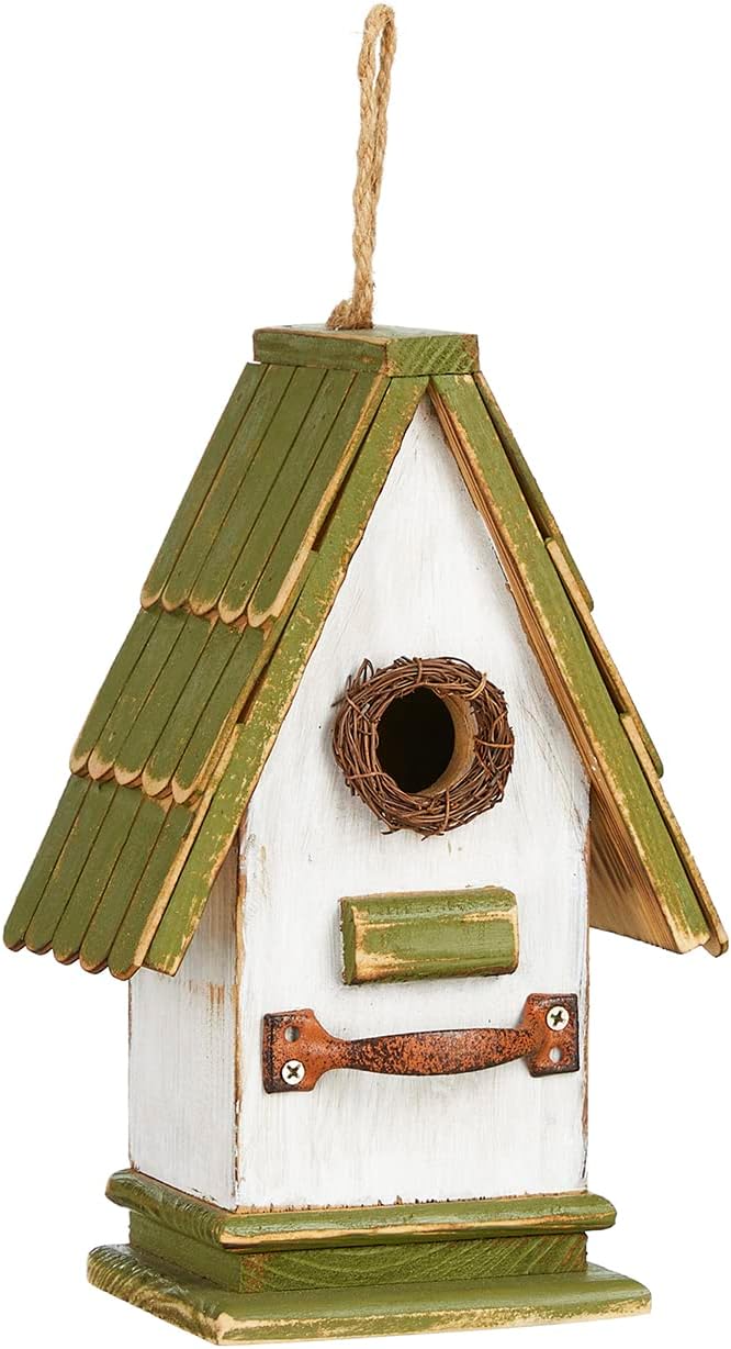 Glitzhome Bird Houses for Outside,10" H Rustic Wooden Bird House Garden Distressed Decorative Birdhouse for Outdoors, Hanging Birdhouse for Bluebird Hummingbird Wren Finch Cardinals Cedar