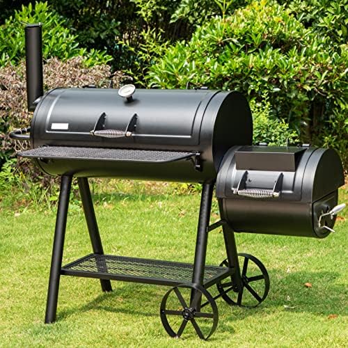 Sophia & William Vertical Offset Charcoal Smoker 961 SQ.IN. Cooking Area | Extra Large Heavy-Duty Outdoor BBQ Gill Offset Smoker with Warming Tray, Push-out Ash Tray for Outdoor Cooking, Black