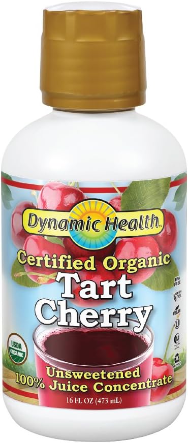 Dynamic Health 100% Pure Organic Certified Tart Cherry Juice Concentrate, 16-Ounce (Packaging May Vary)