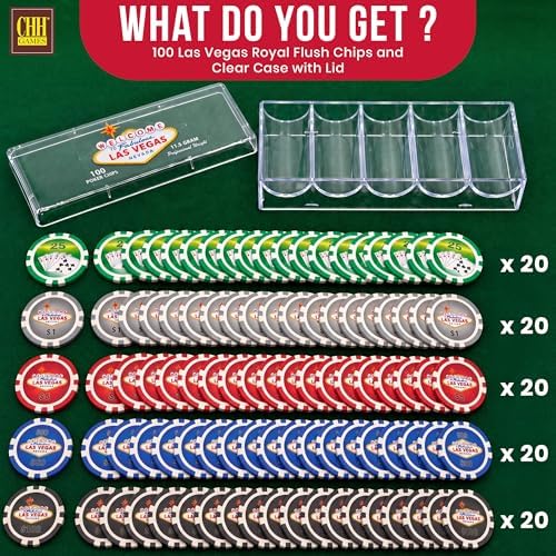 100 Piece Las Vegas Design Poker Chips in Clear Plastic Tray