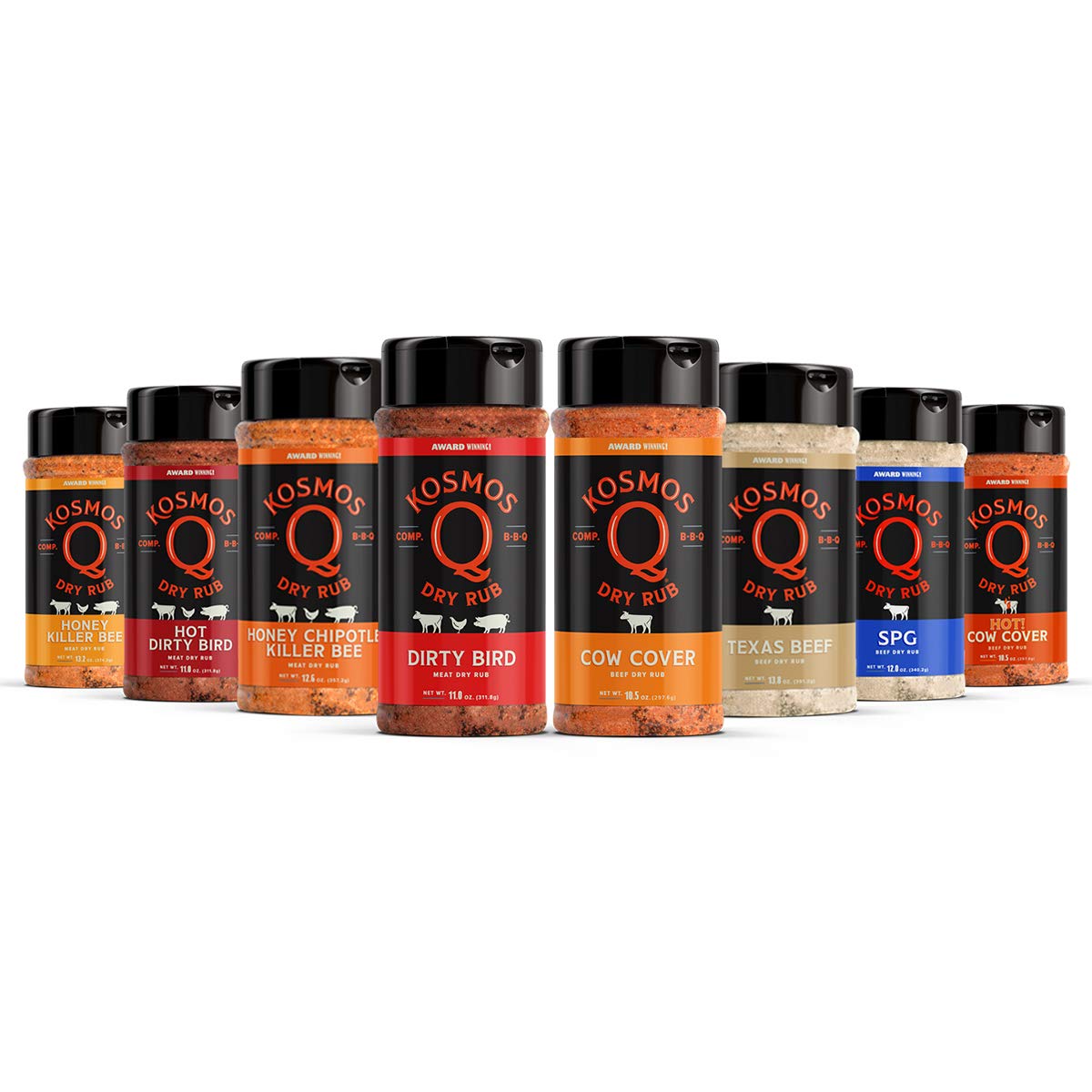 Kosmos Q BBQ Grill Spices & Seasonings Set, Father’s Day Gift for Him, 8 Flavor BBQ Rub Variety Pack with Cow Cover, Dirty Bird, SPG & More