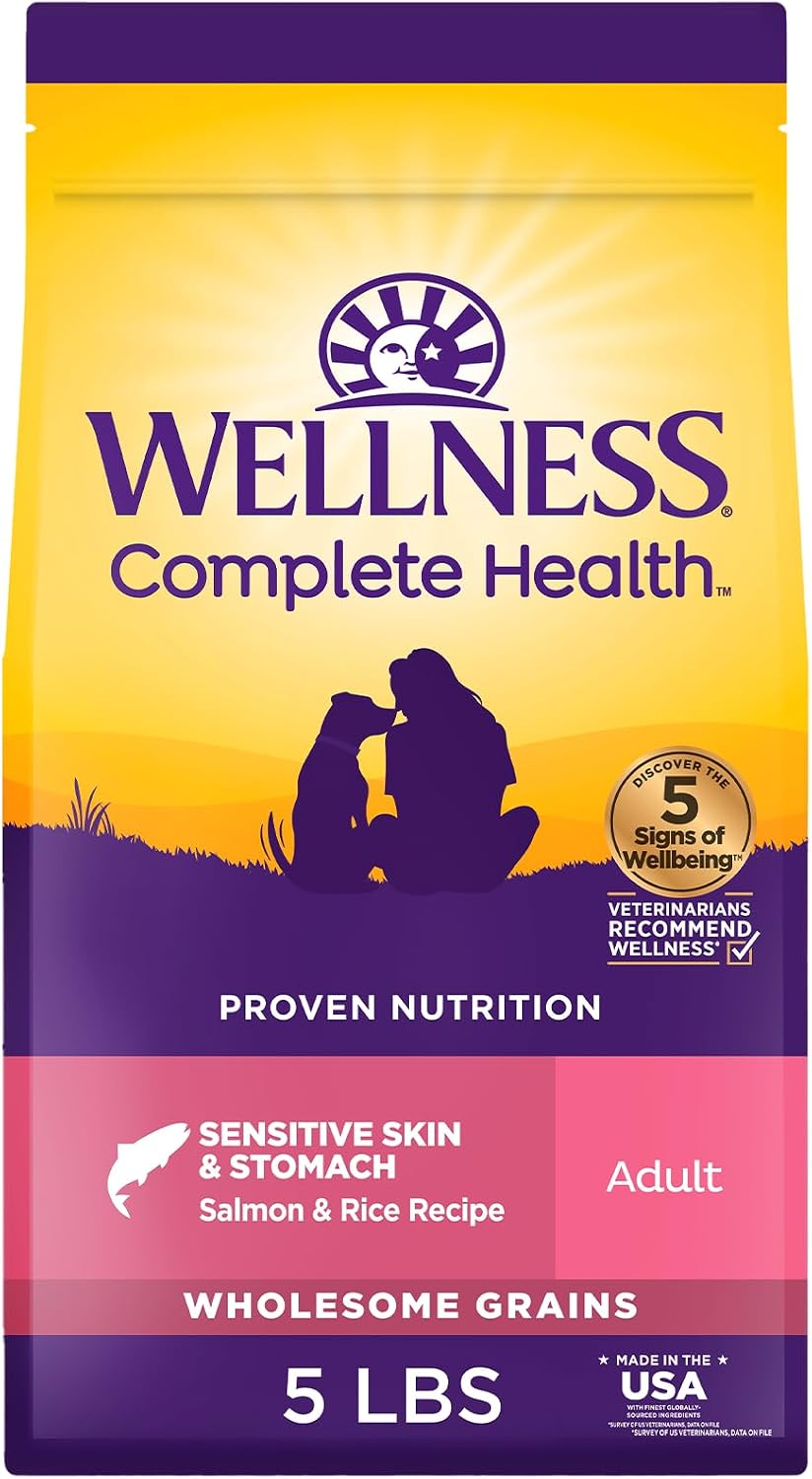 Wellness Complete Health Adult Dry Dog Food, Wholesome Grain Kibble, Natural, Chicken and Oatmeal Recipe, 5 lb Bag