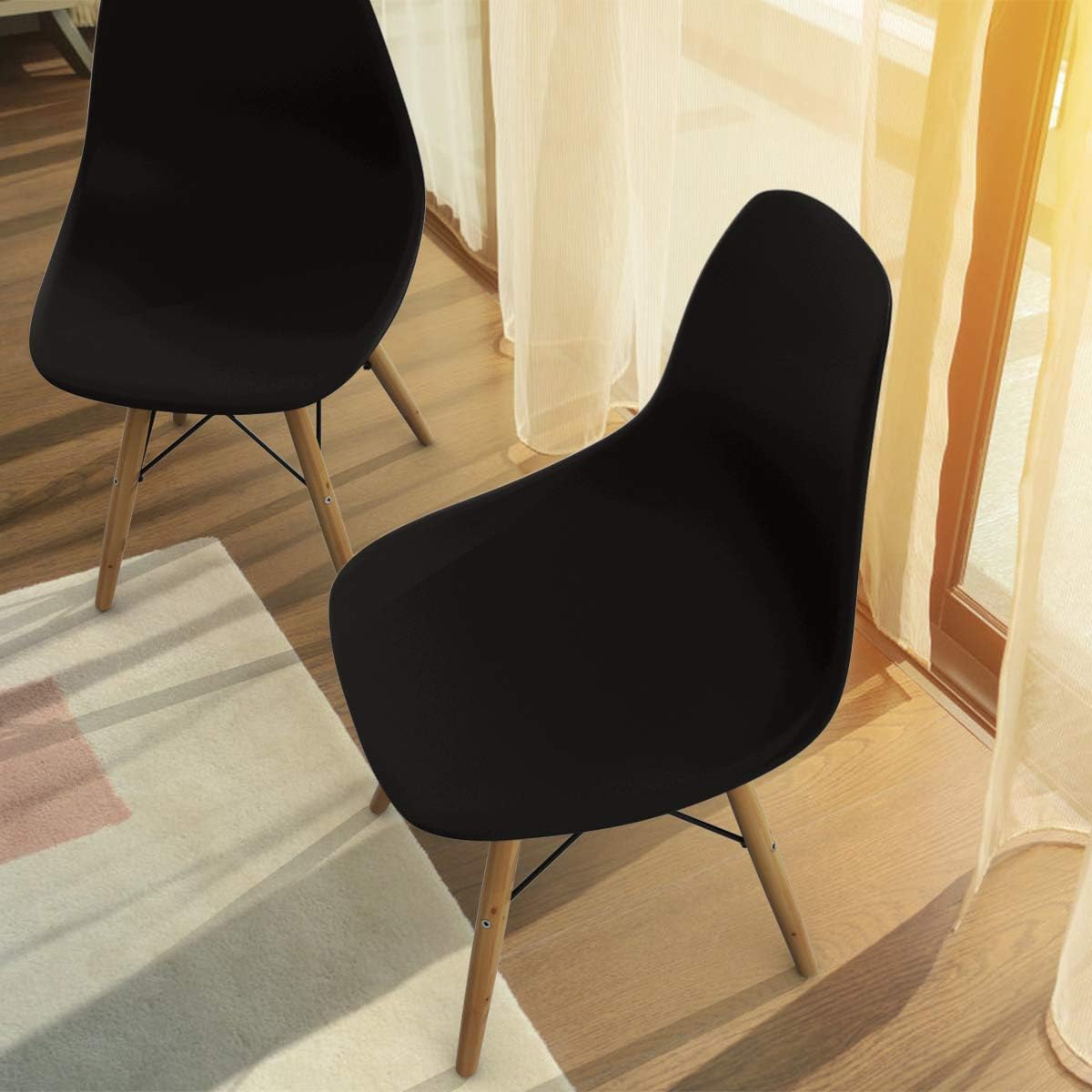 GIANTEX Dining Chairs Set of 2 White, Pre Assembled Dining Room Chairs | Mid Century Modern Kitchen Chairs with Wood Legs, Armless Plastic Dining Side Chair for Kitchen, Living Room