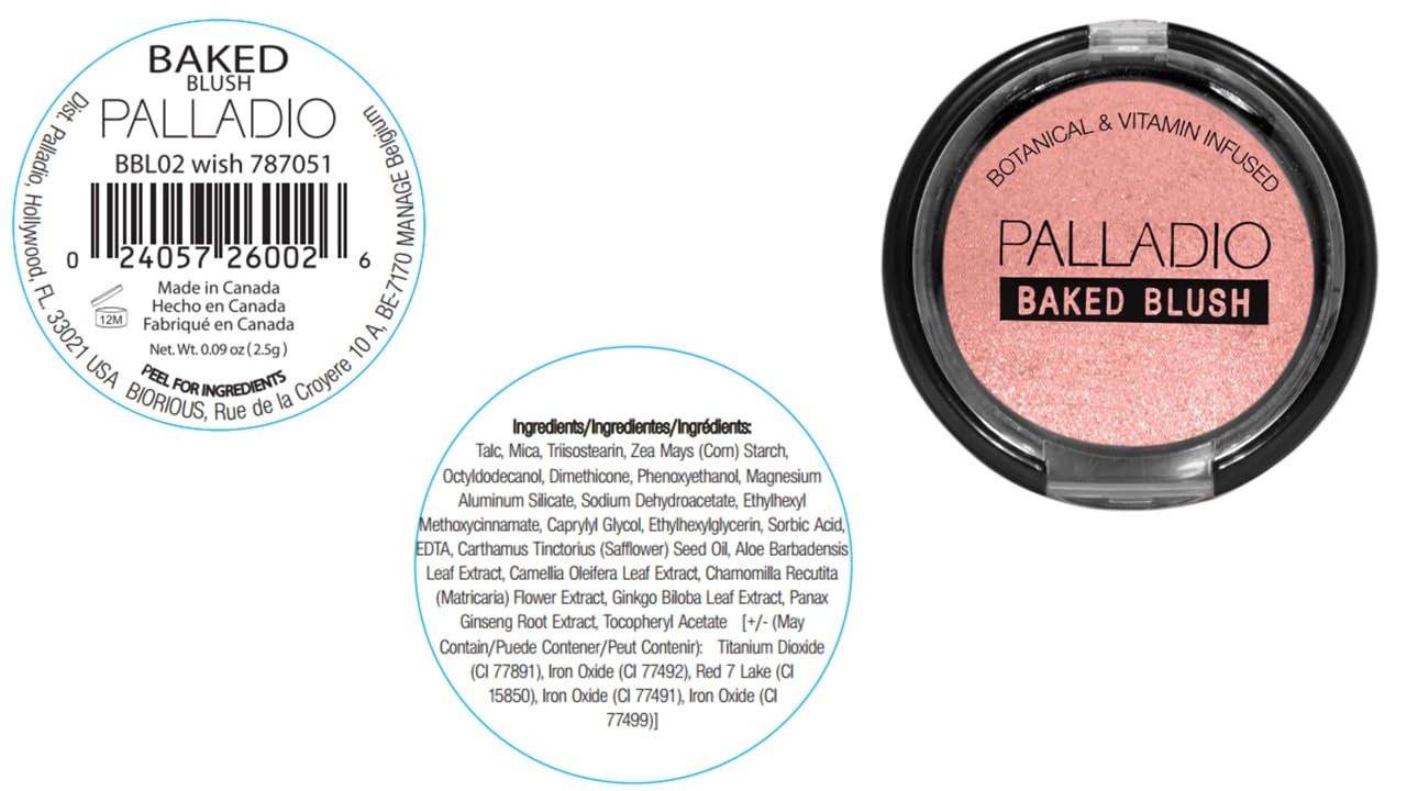 Palladio Baked Blush, Highly Pigmented Shimmery Formula, Easy to Blend and Highly Buildable, Apply Dry for a Natural Glow or Wet for a Dramatic Luminous Look, Long Lasting for All day Wear, Berry