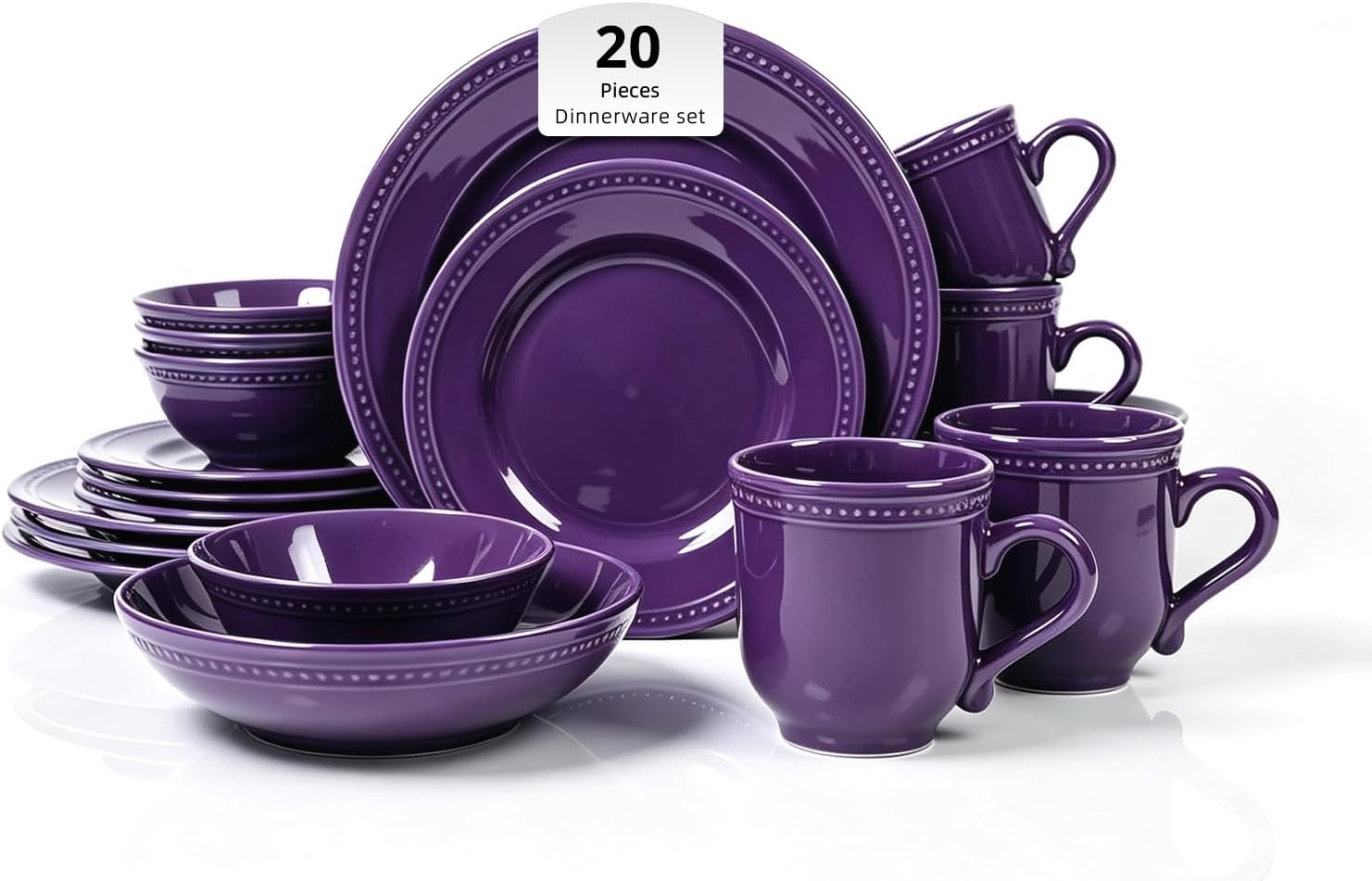 HomeVSS 20-Piece Pearl Dots Stoneware Dinnerware Set, Pink, Service for 4