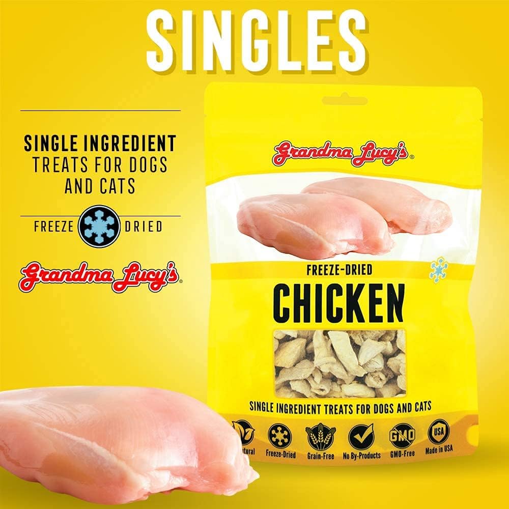 Grandma Lucy's 3 Pack of Freeze-Dried Chicken Single-Ingredient Treats for Dogs and Cats, 4 Ounces Each, Made in The USA